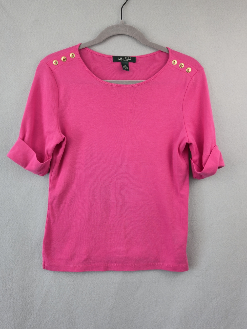 Lauren Ralph Lauren Hot Pink Button Cuff Top Petite Medium PM